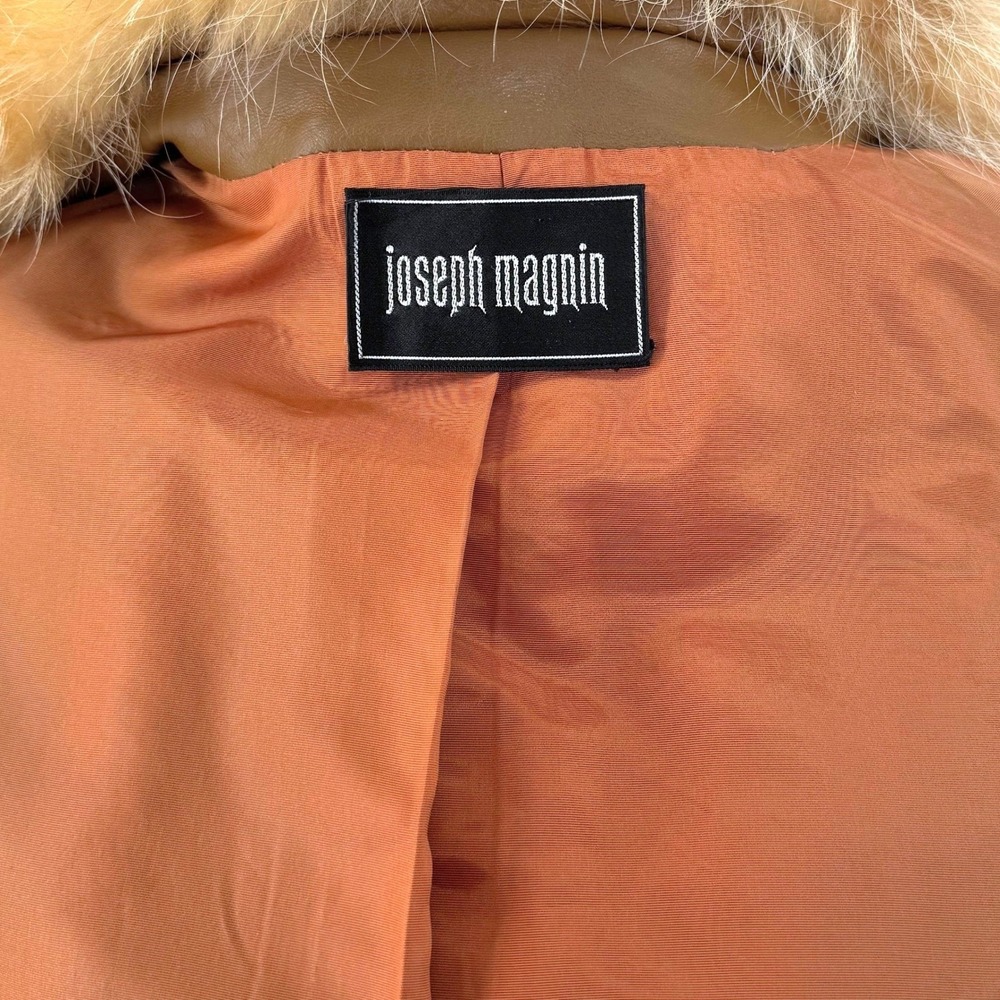 Joseph Magnin Vintage 70s Leather Trench Fox Fur Collar Belted Size 10 - Picture 3 of 8
